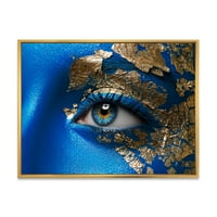 DesignArt 'Портрет на млада жена модел со сина шминка' модерна врамена платна wallидна уметност печатење