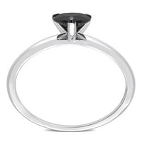 Карат Т.В. Црн дијамант 14KT Бело злато солза на црна родиум позлатена прстен за ангажман со солитер