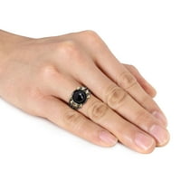 Миабела машки карат црн агат црн родиум-позлатен сребрен мулти-шанк нон прстен