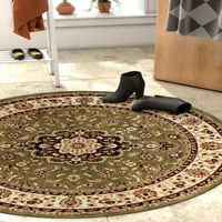 Добро ткаен Баркли Медалјон Кашан Традиционален ориентален и персиски зелена 3'11 Тркалезен килим