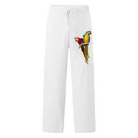 Машка Мода Секојдневен Печатен Ленен Џеб Панталони Со Врвки Панталони Со Големи Димензии Нејасни Бели М